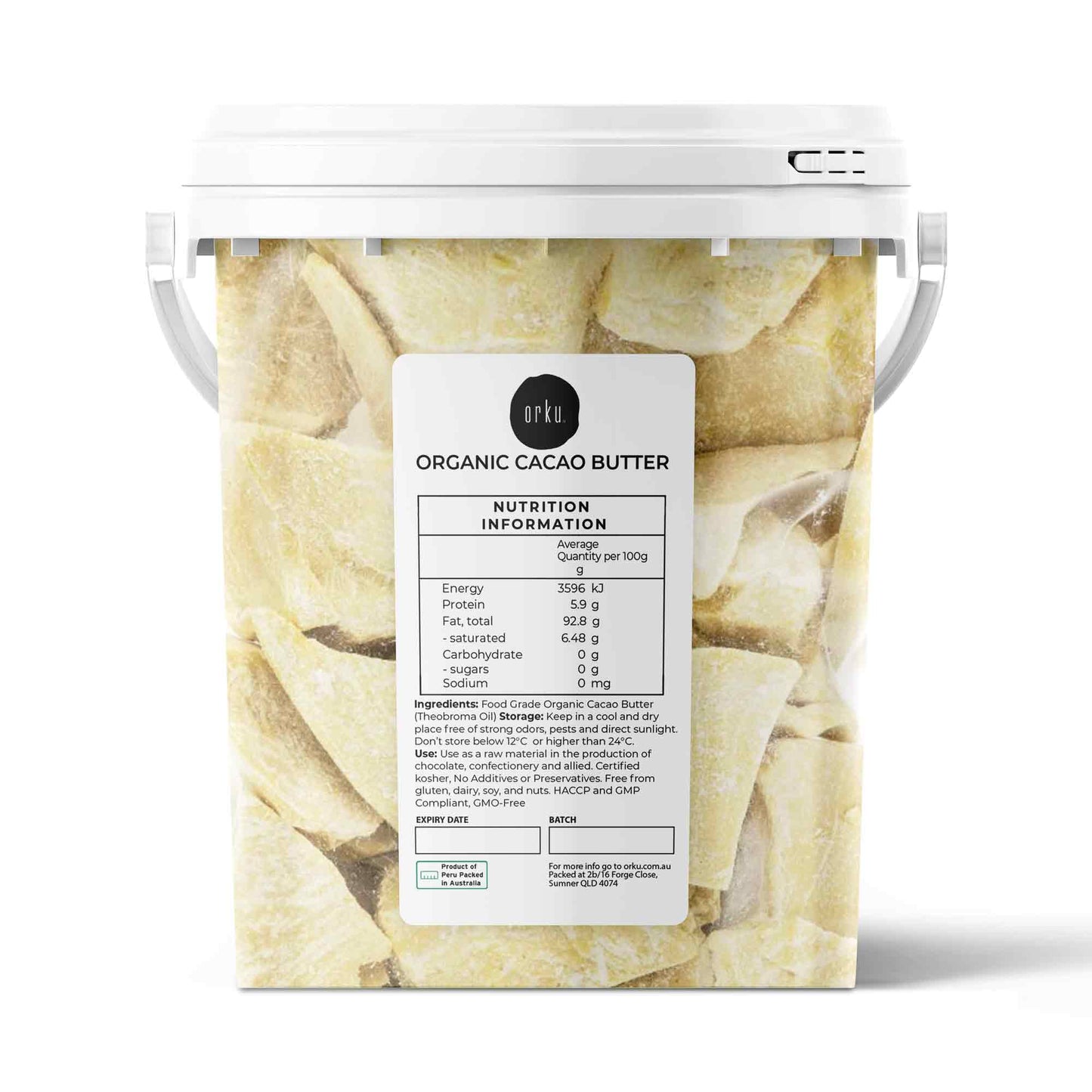 600g Organic Cacao Butter Bucket - Cold Pressed Raw Natural