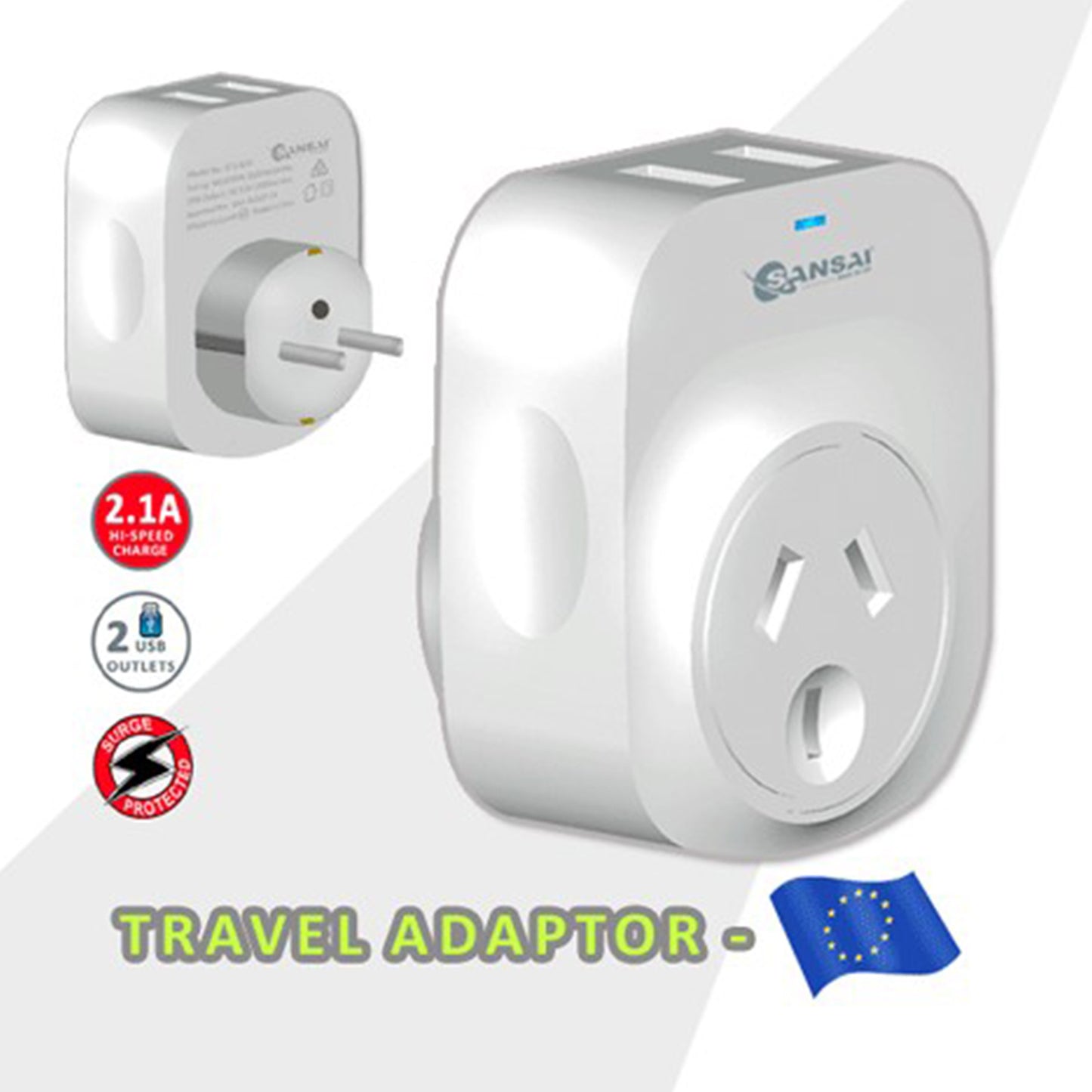 Sansai Travel Adaptor with 2 X USB Ports - Europe