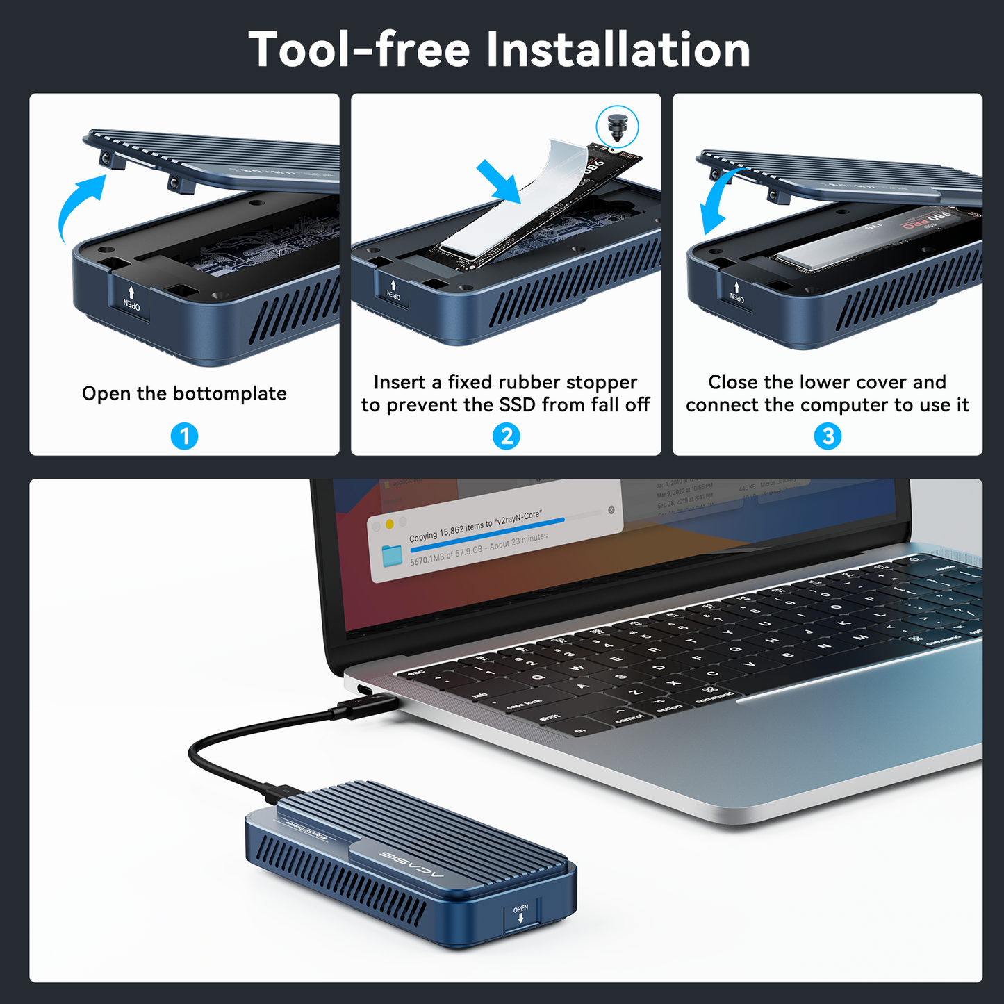 ACASIS TB501PRO USB4 v2 80Gbps M.2 NVMe SSD Enclosure Thunderbolt 5/4/3 6,000MB/s PCIe Gen5 Ready Active Cooling Fan