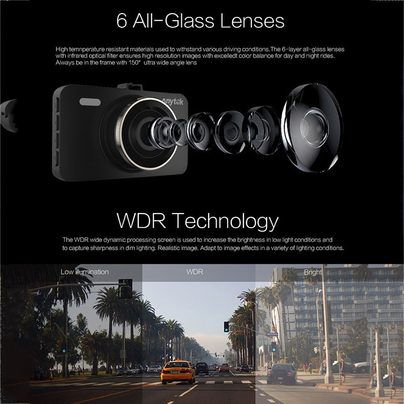 Anytek A78 Car Dash Cam Full HD 1080P Car DVR 170 Degree Wide Angle