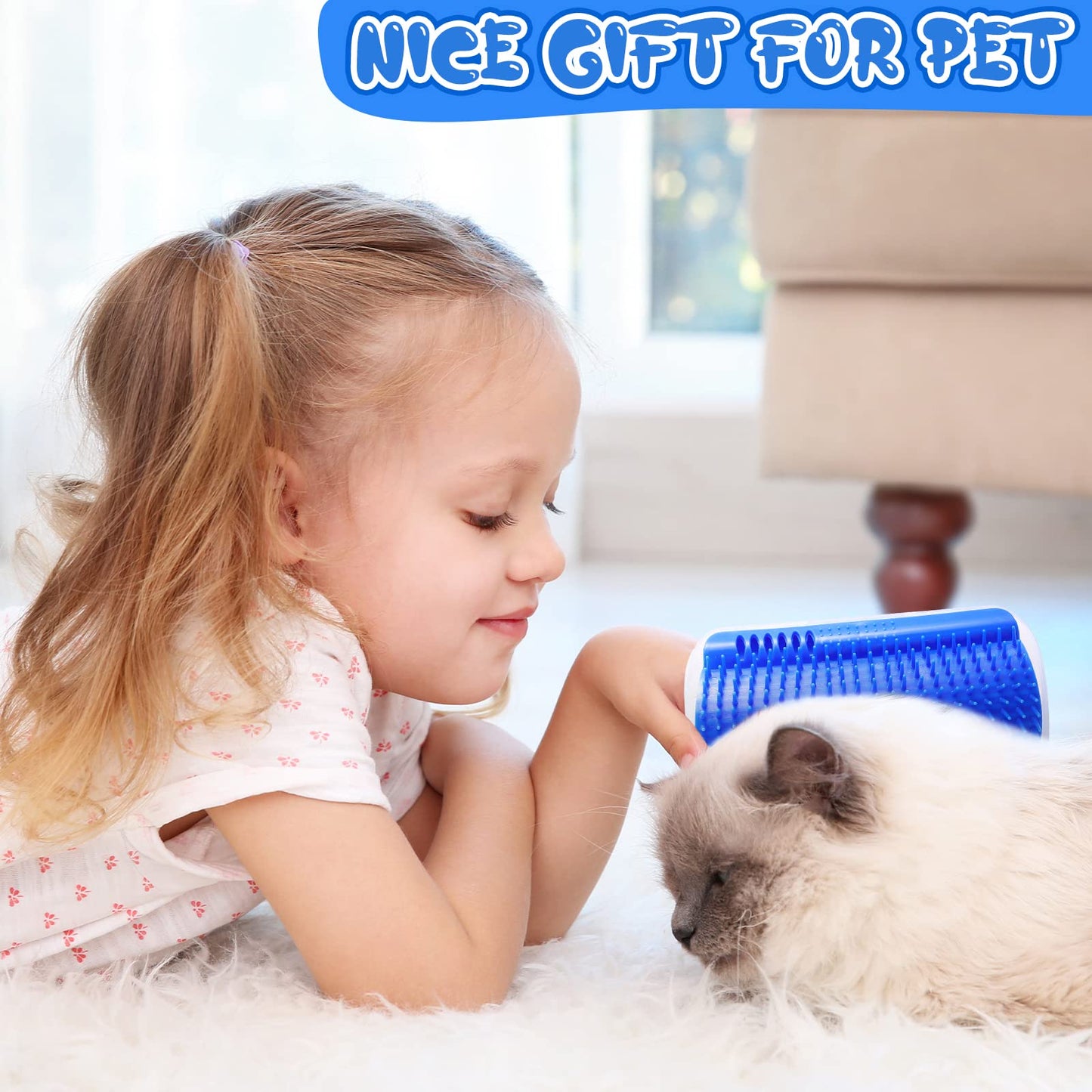 Cat Self Groomer Catnip Wall Corner Scratcher Comb Grooming Massage Brush Blue