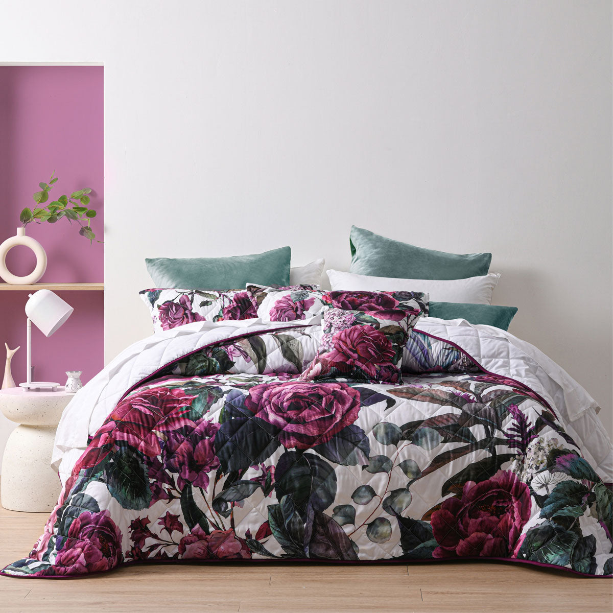 Bianca Abigail Berry Floral Printed Quilted Bedspread Set Queen