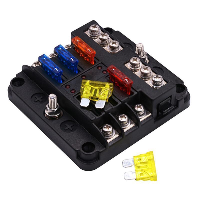 23PC 6 Way Blade Fuse Box Block Holder Indicator LED Light