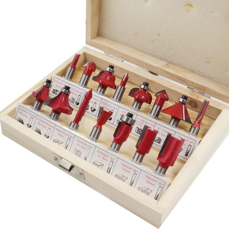 15X 1/2 1/4 inch Router Bits Set Woodworking Tool Cutter Shank