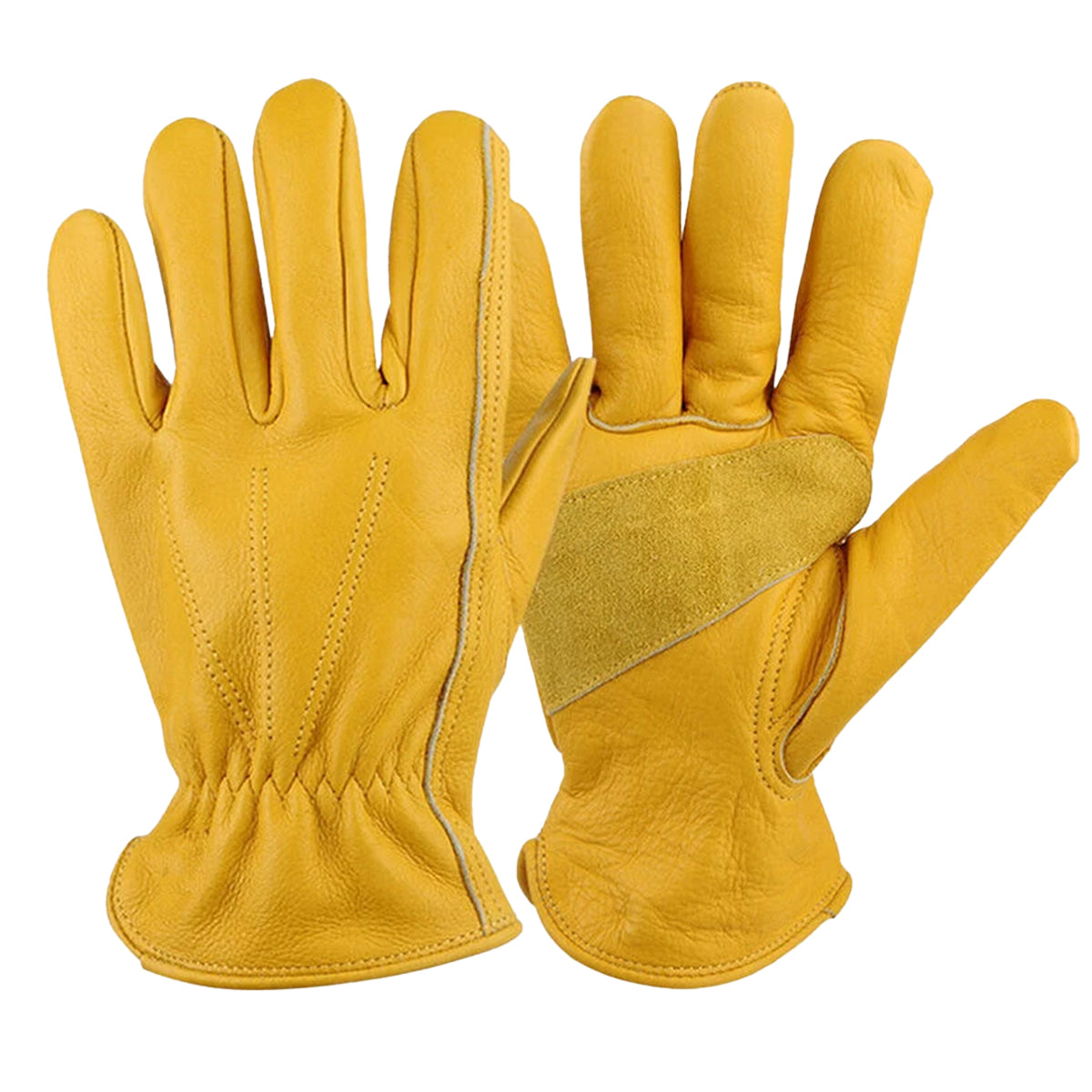Golden Yellow Cowhide Work Gloves Full Finger Gardening DIY - XL