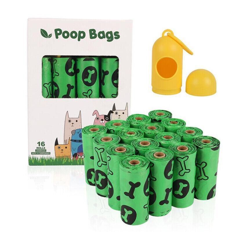 Biodegradable & Compostable Dog Poo Bags Pet Poop Bag Garbage Disposable Clean - 16 Rolls(240 Bags)