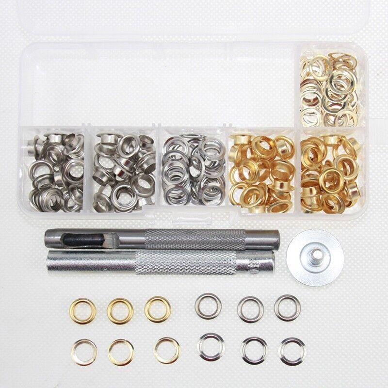 Eyelet Punch Die Tool Kit with 100 Sets of 6mm Grommets for Leather