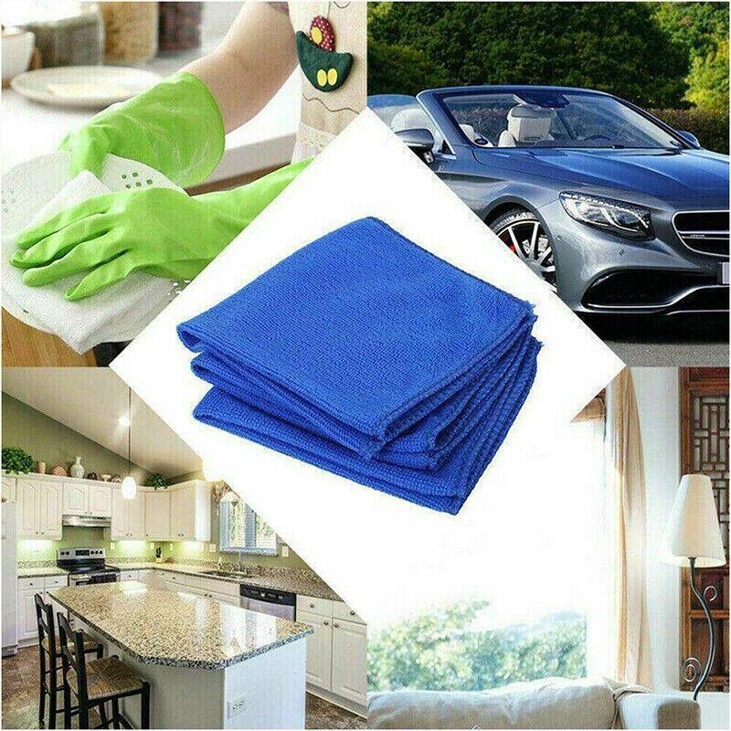 Blue Microfibre Car Cleaning Cloths 30x30cm Wash Dry Polish Towel Set