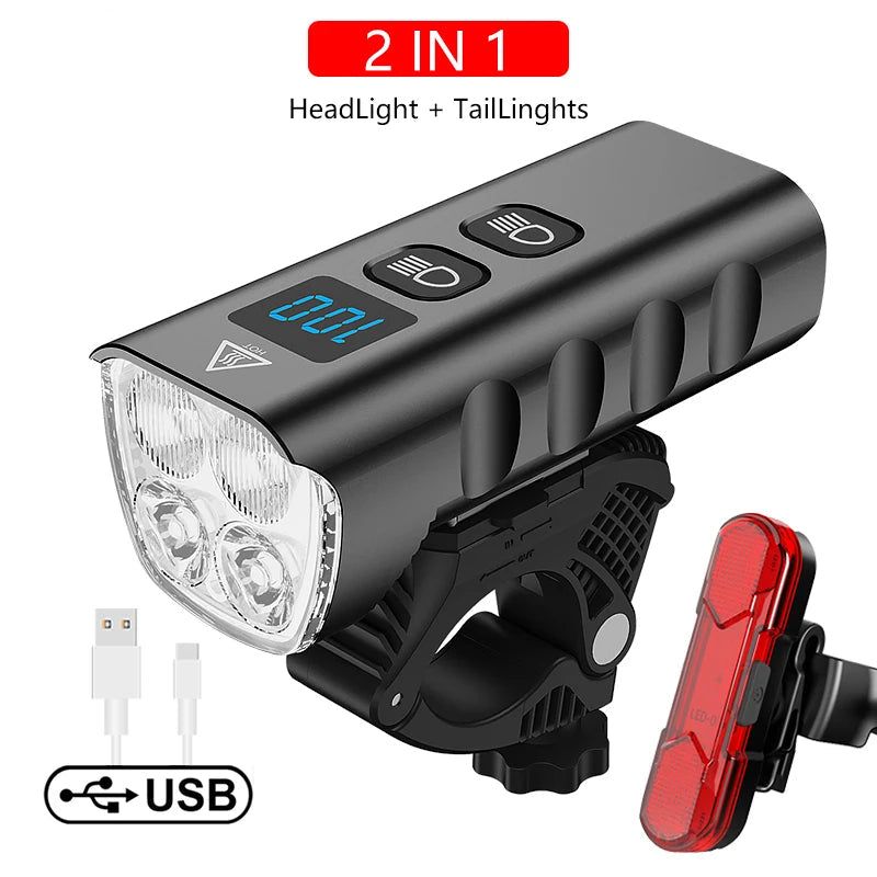 6400mAh USB Rechargeable Bike Light Black