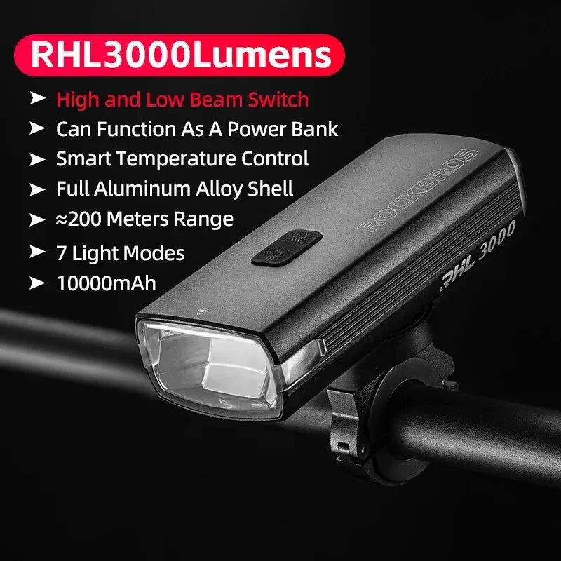 3000 Lumen Rechargeable Bike Light Black