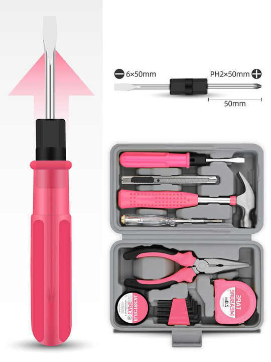 13-Piece Pink Household Tool Set, Complete Home Repair Kit