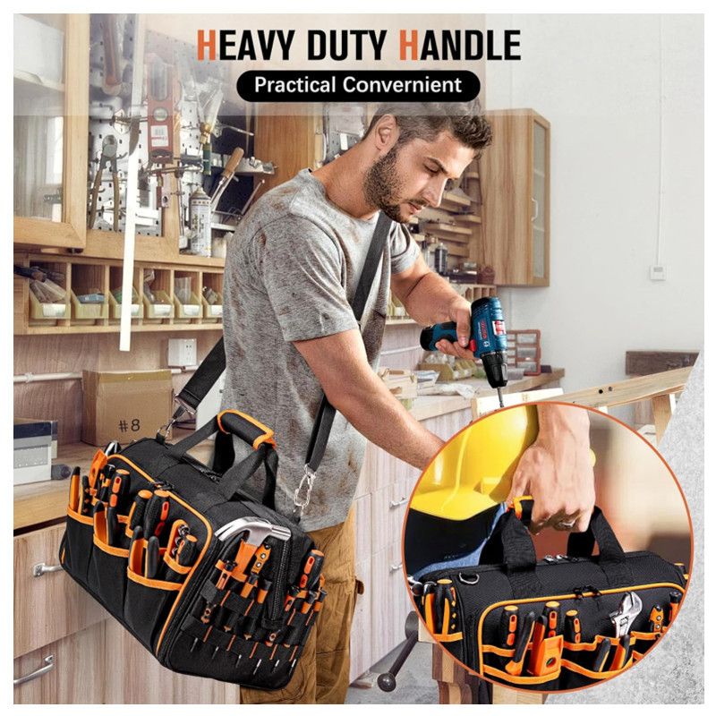 17 Inch Heavy Duty Tool Bag - 43cm Wide Open Mouth Organiser - Thickened Wear