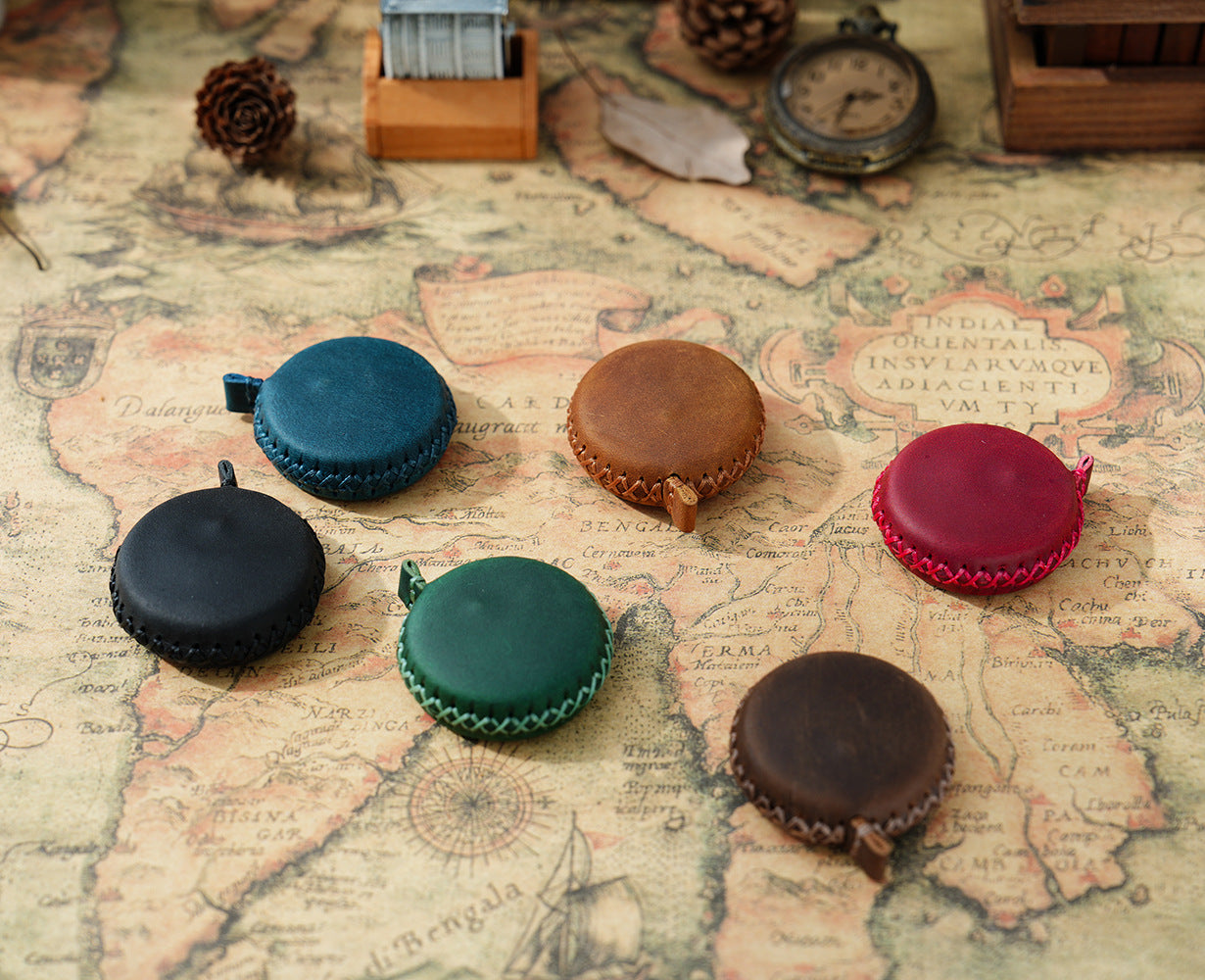 2 PCS Dark Green Hand-Stitched Leather Tape Measure - Compact