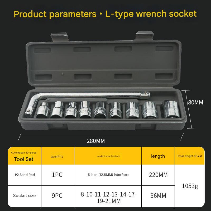 Two 10-piece L-shaped socket wrench sets - 1/2" drive chrome