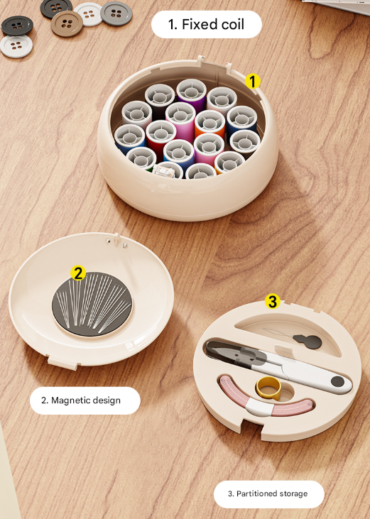 White Modern Compact Sewing Kit Organizer - All-in-One