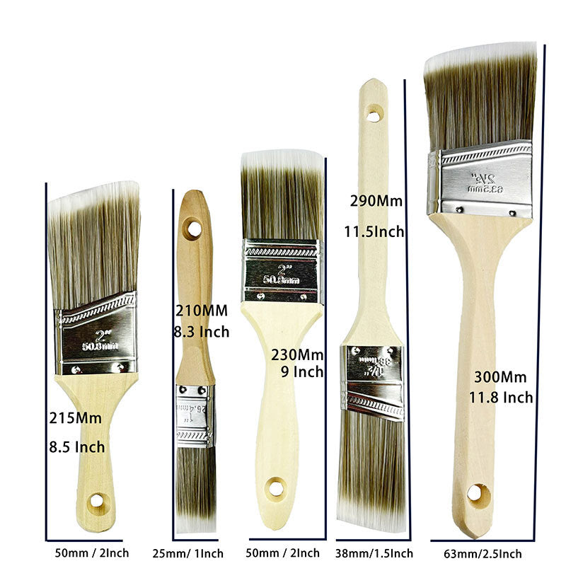 Professional 5-Piece Paint Brush Set - Includes Angled & Flat Brushes