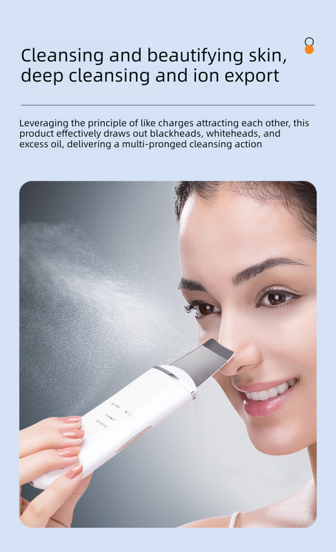 Ultrasonic Skin Scrubber Facial Spatula Blackhead Remover & Pore Cleaner with Ion EMS