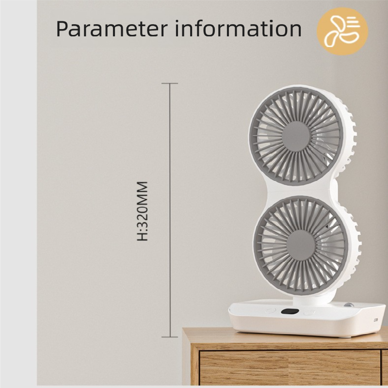Dual-head Desktop Fan 4000mAh Rechargeable with 4 Speeds