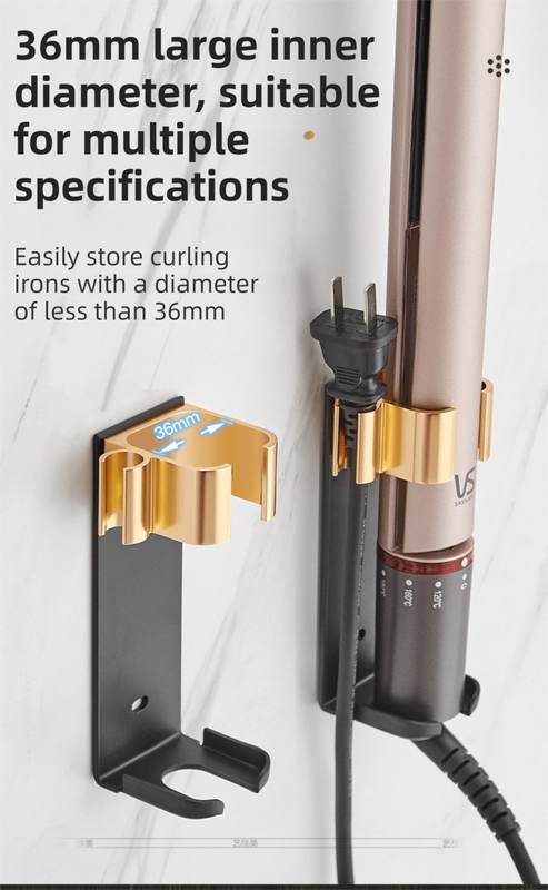 Large White Wall-Mounted Aluminum Curling Iron Holder with Tidy Cord - Heat-Resistant Hair Straightener Storage Rack for Diameter ≥ 36mm