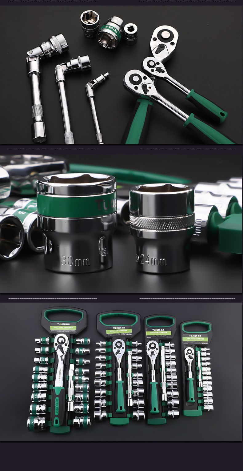 Green 12-Piece 1/2-Inch Drive 24-Tooth Ratchet & Socket Set — High-Carbon Steel