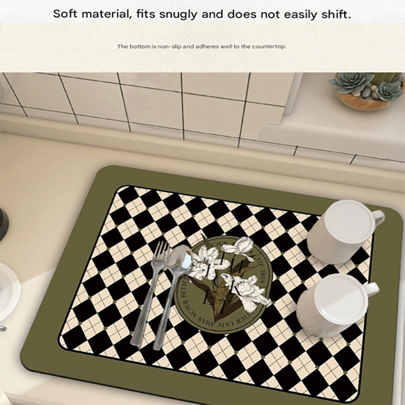 Black Kitchen Countertop Drainage Mat Absorbent Quick Dry Tech Velvet Drying Pad