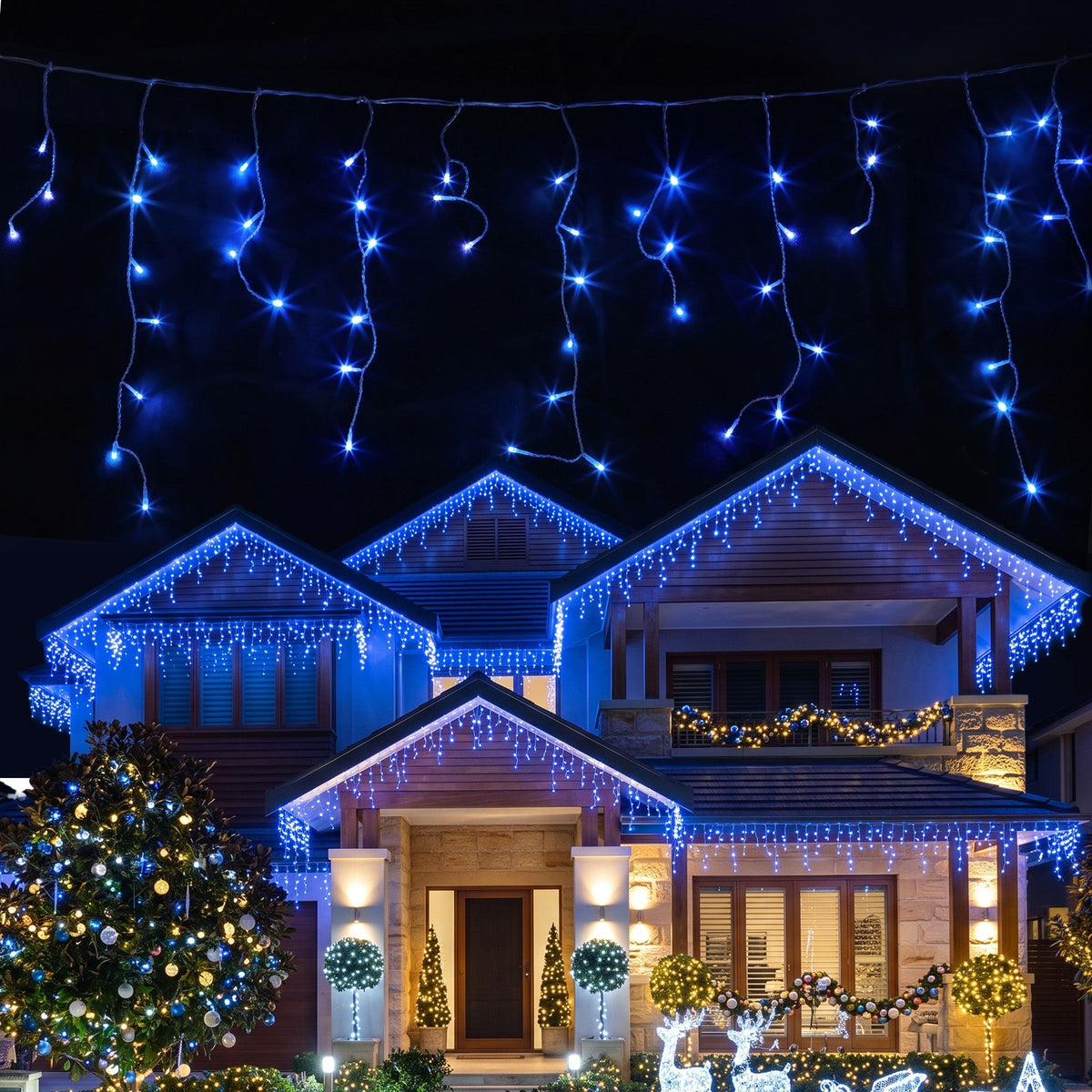 32M Christmas Lights Solar Icicle String Lights Blue