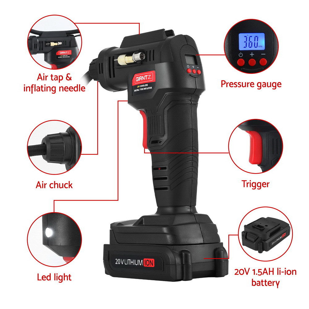 Giantz Cordless Tyre Inflator Portable Air Compressor Pump Digital LED