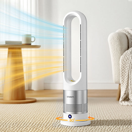 Devanti Bladeless Tower Fan Heater and Cooler 2in1 Portable Oscillation Fan