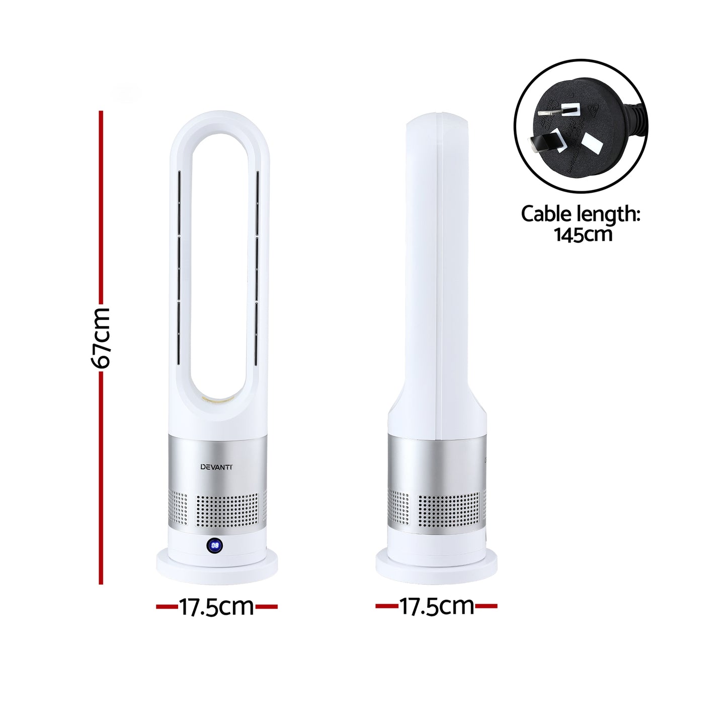 Devanti Bladeless Tower Fan Heater and Cooler 2in1 Portable Oscillation Fan