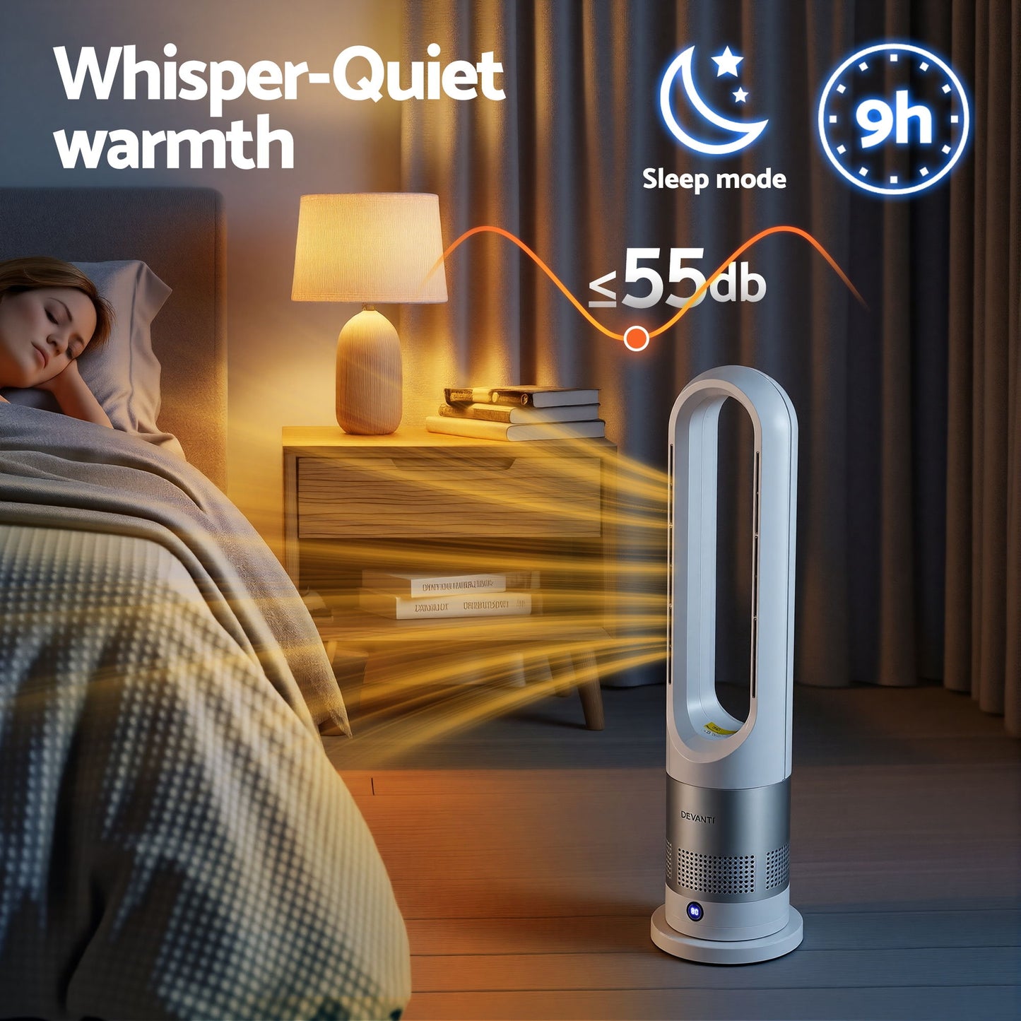 Devanti Bladeless Tower Fan Heater and Cooler 2in1 Portable Oscillation Fan