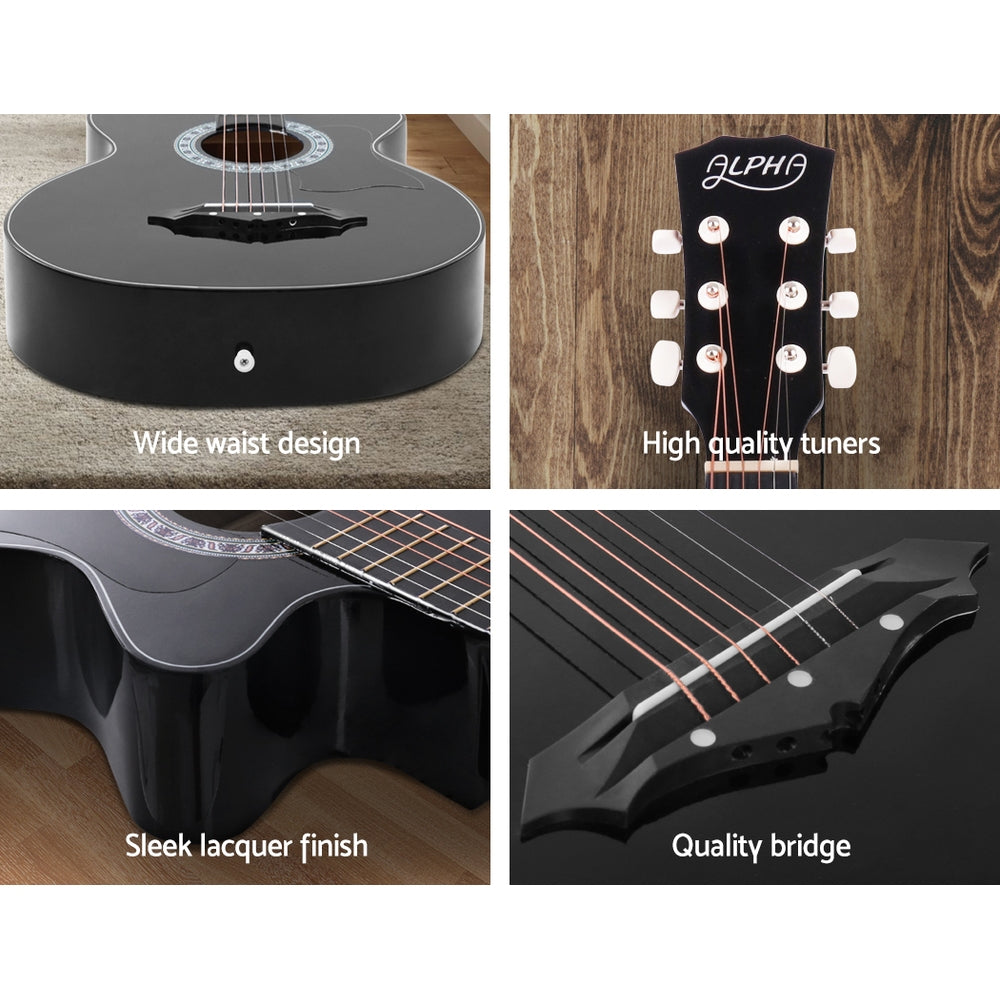 Alpha 38 Inch Acoustic Guitar Wooden Body Steel String Full Size