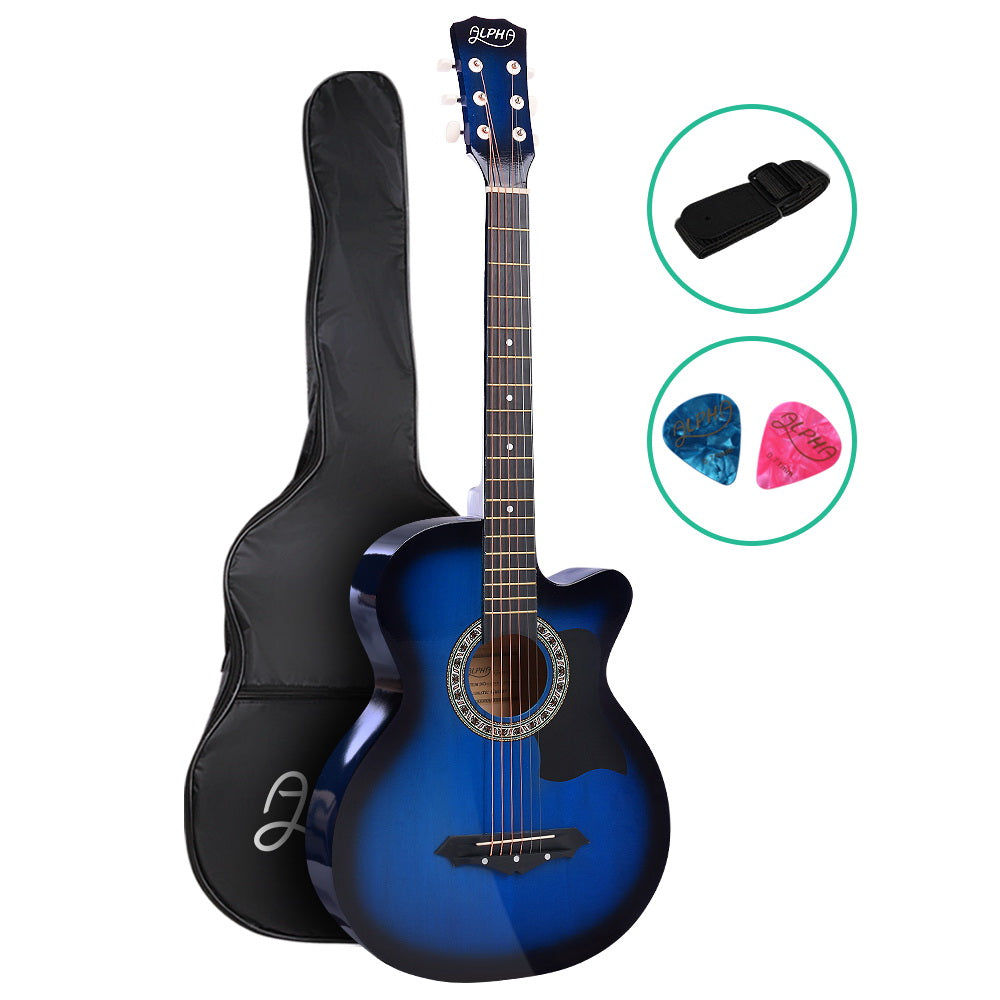 Alpha 38 Inch Acoustic Guitar Wooden Body Steel String Blue