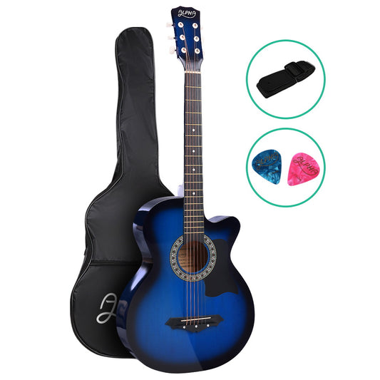 Alpha 38 Inch Acoustic Guitar Wooden Body Steel String Blue