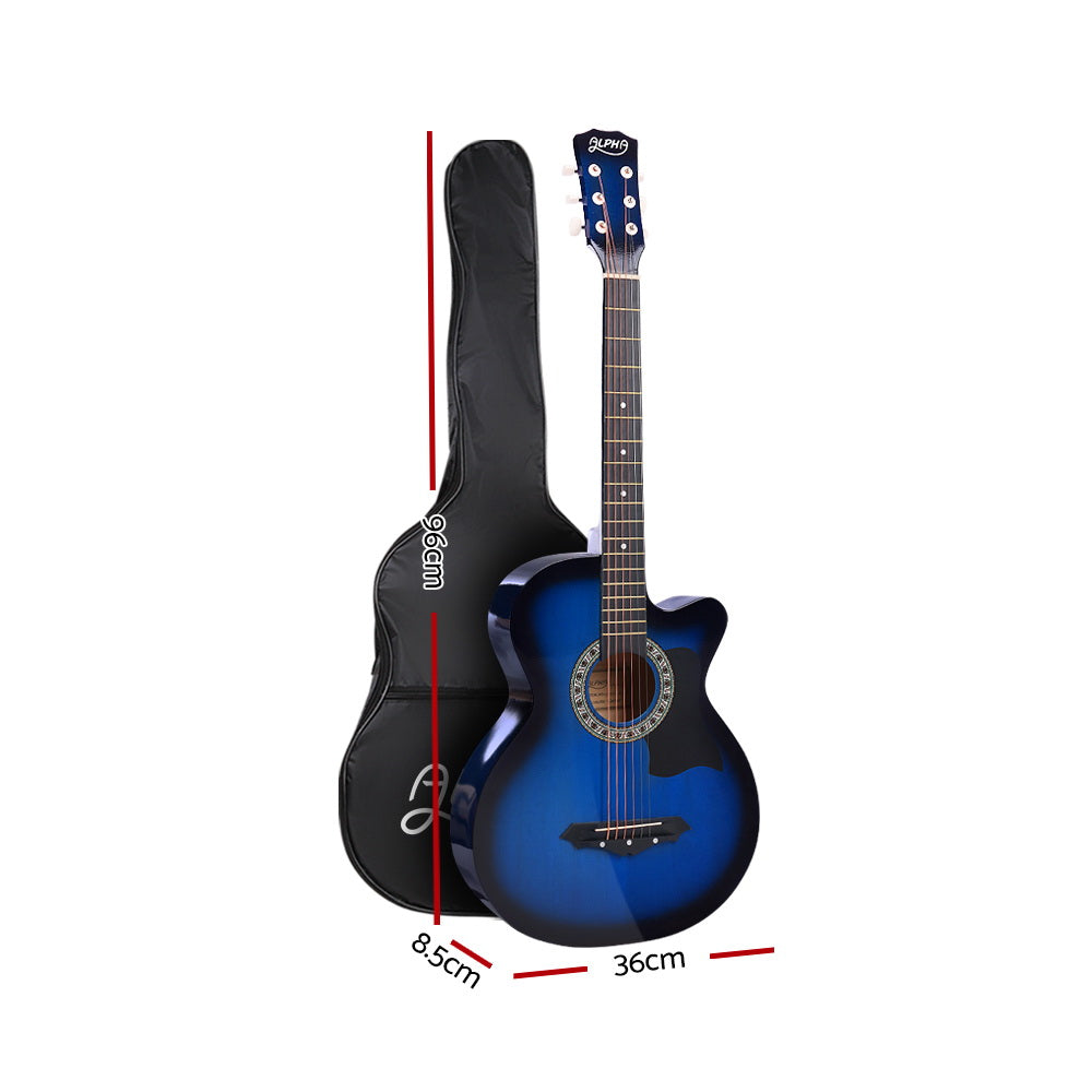 Alpha 38 Inch Acoustic Guitar Wooden Body Steel String Blue