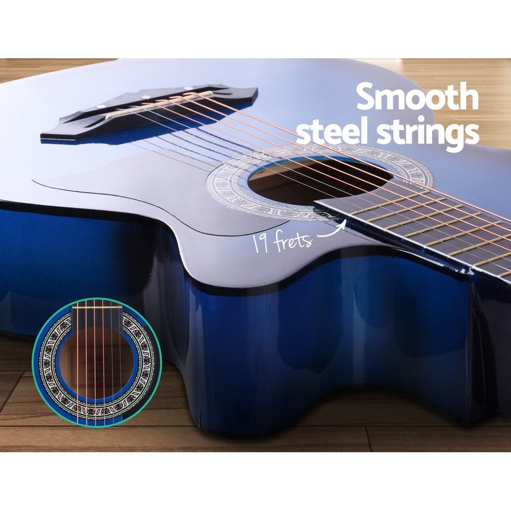 Alpha 38 Inch Acoustic Guitar Wooden Body Steel String Blue