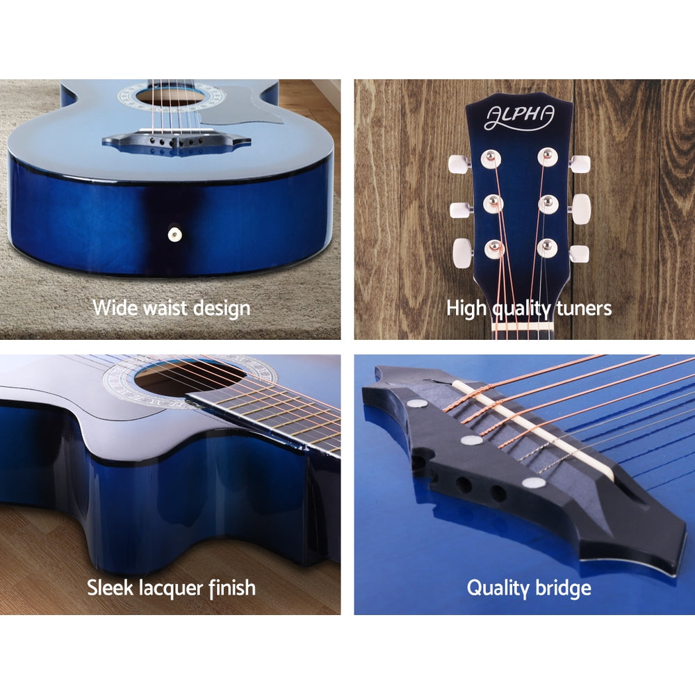 Alpha 38 Inch Acoustic Guitar Wooden Body Steel String Blue