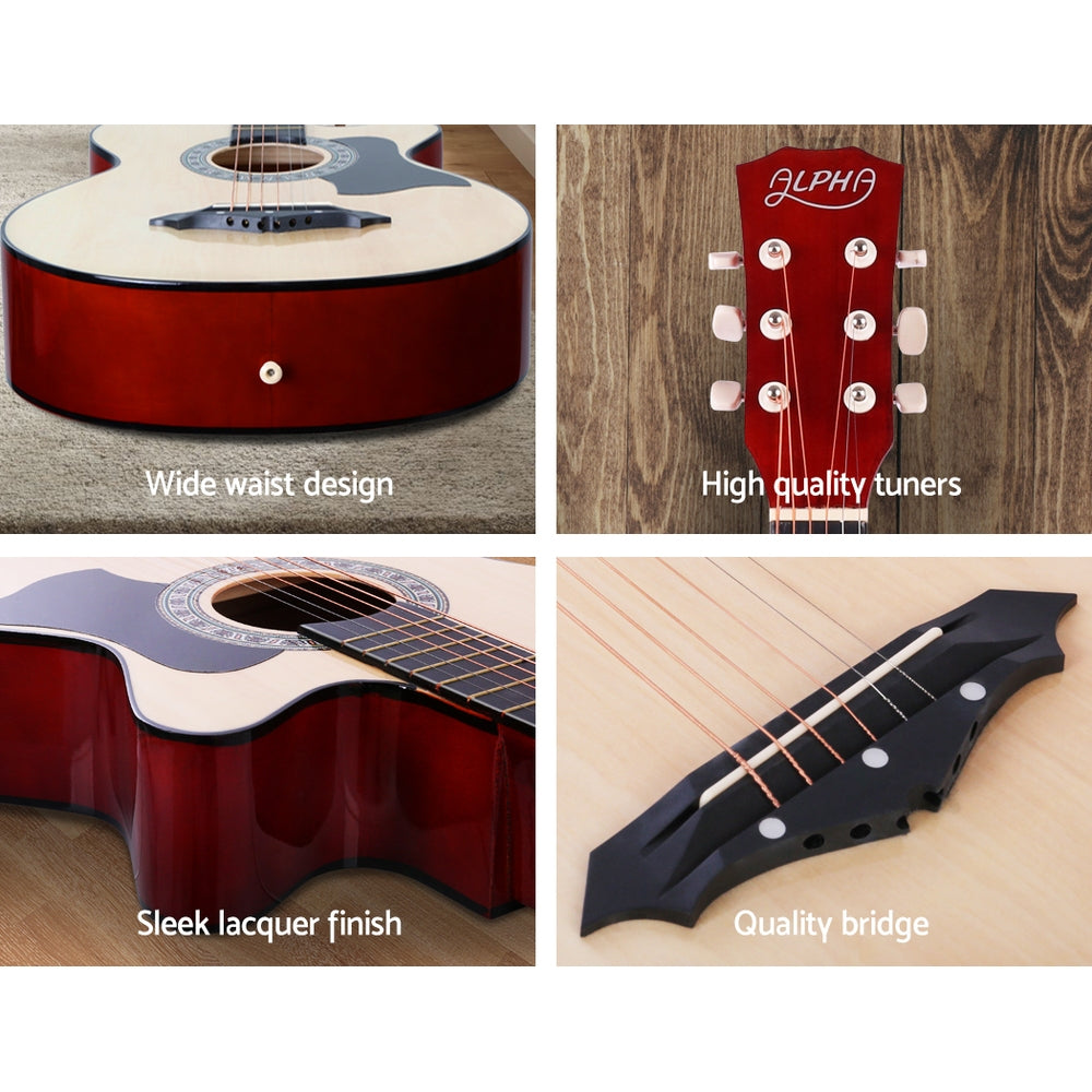 Alpha 38 Inch Acoustic Guitar Wooden Body Steel String Full Size