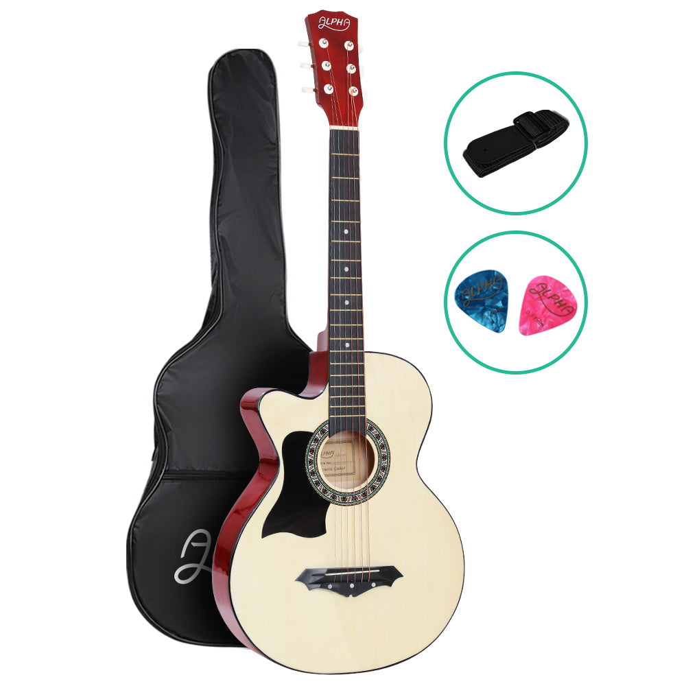 Alpha 38 Inch Acoustic Guitar Wooden Body Steel String Full Size