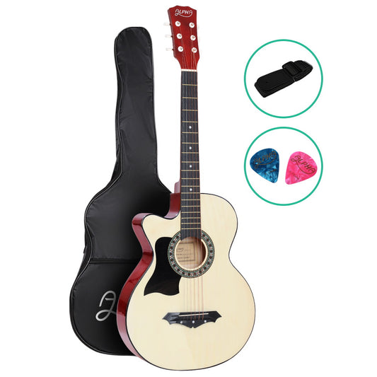 Alpha 38 Inch Acoustic Guitar Wooden Body Steel String Full Size