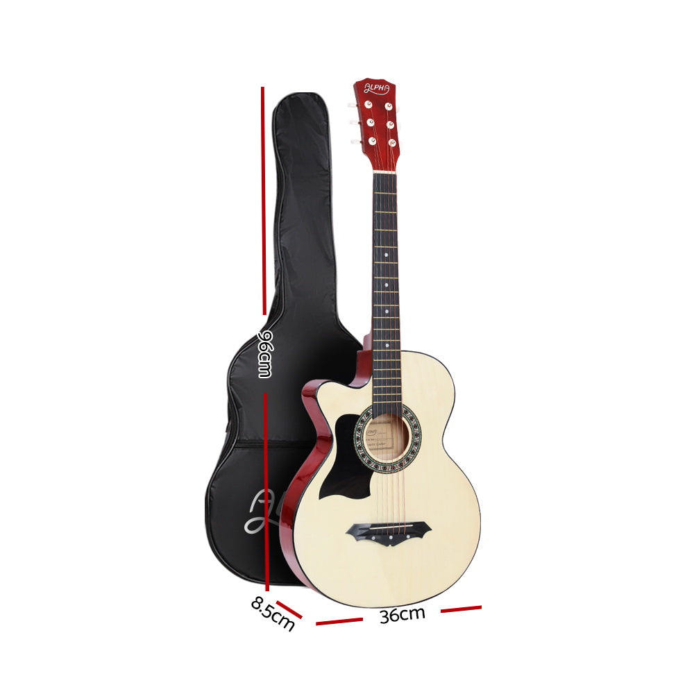Alpha 38 Inch Acoustic Guitar Wooden Body Steel String Full Size