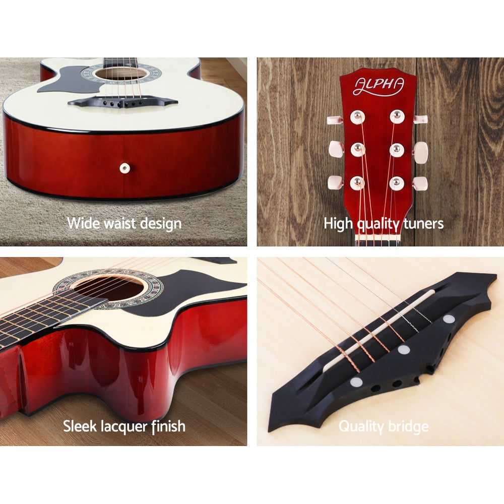 Alpha 38 Inch Acoustic Guitar Wooden Body Steel String Full Size