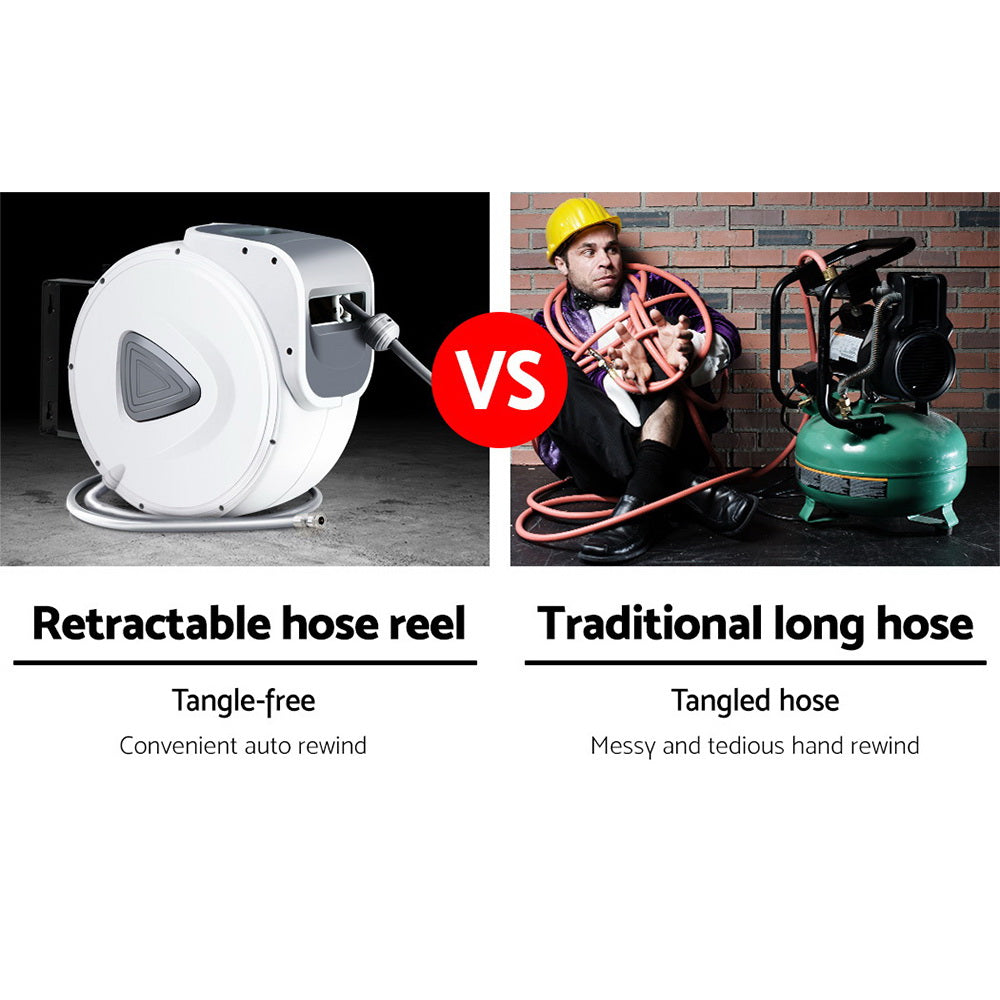 Giantz Air Hose Reel 10m Retractable Rewind Swivel Wall Mount