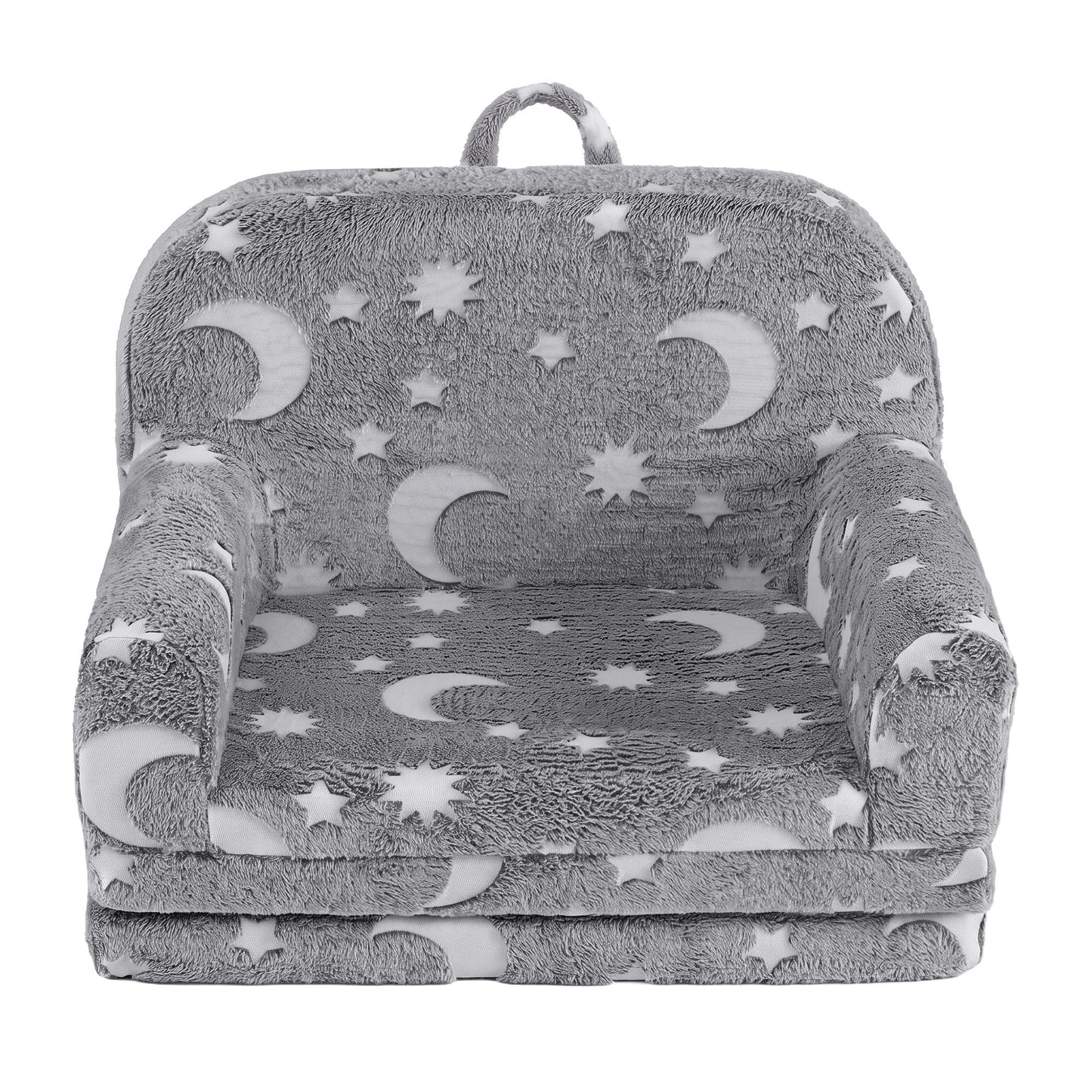 Keezi Kids 2-in-1 Fold Out Sofa Bed with Removable Washable Cover, Carry Handle, Storage Pocket, Glow in the Dark, Grey