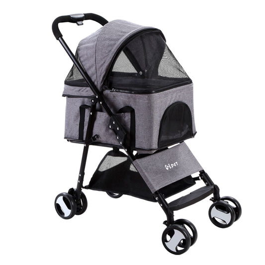 i.Pet Pet Stroller Dog Pram Cat Carrier Large Pushchair Foldable 4 Wheels Grey