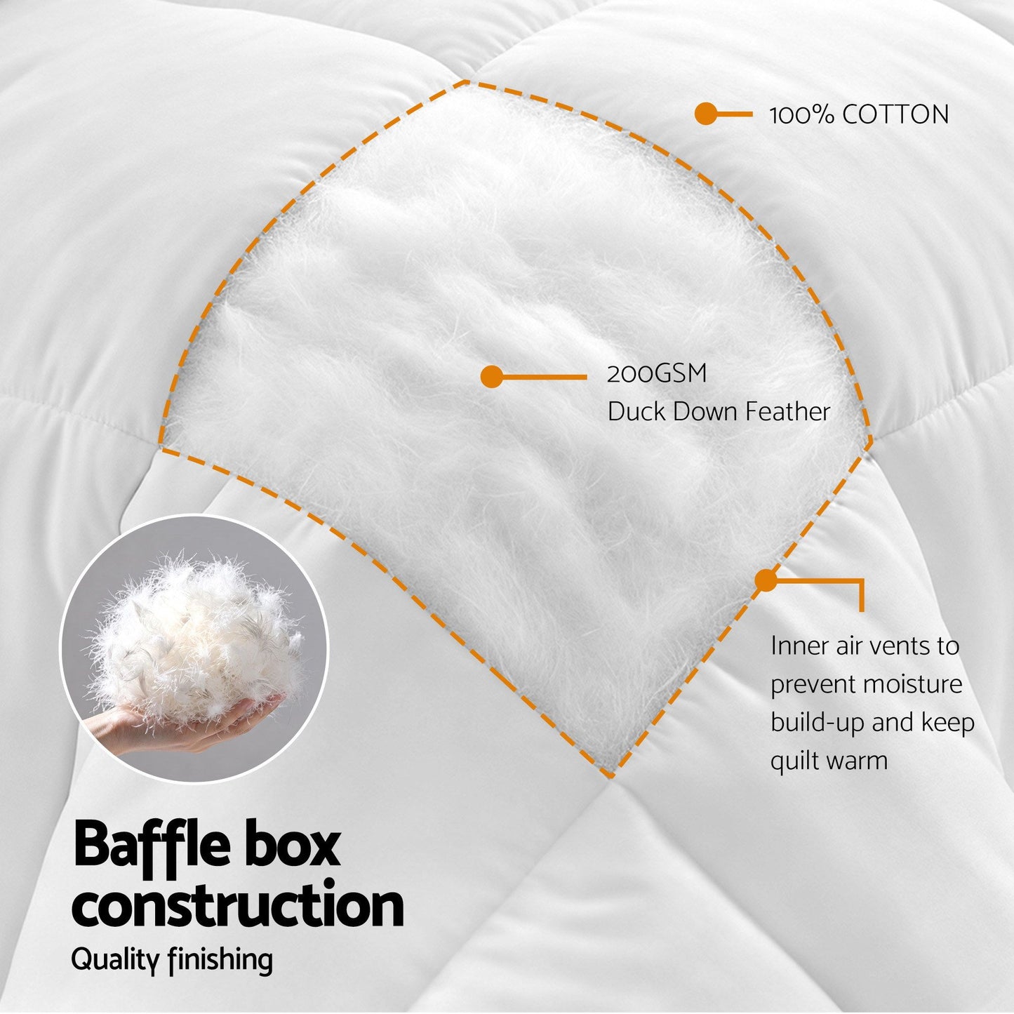 Giselle Bedding Queen Quilt, 200GSM Summer Duck Down Feather Doona Insert