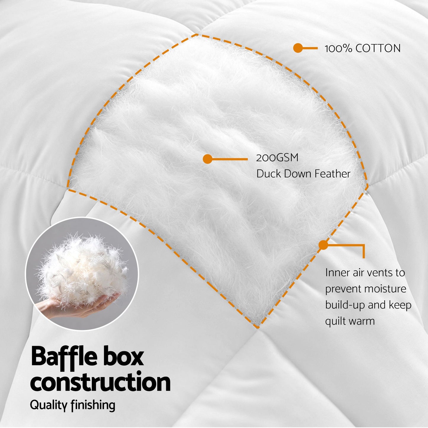 Giselle Bedding Single Quilt, 200GSM Summer Duck Down Feather Doona Insert
