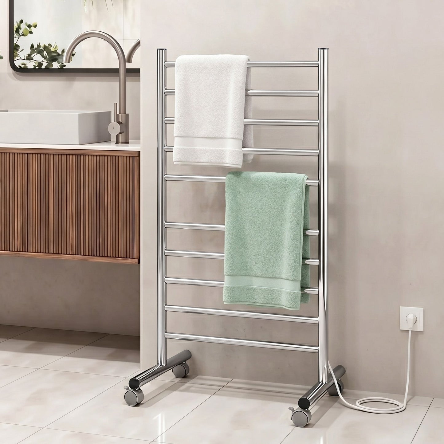 Devanti 10-Bar Freestanding Heated Towel Rail 3-5 Mins Fast Heating Electric.