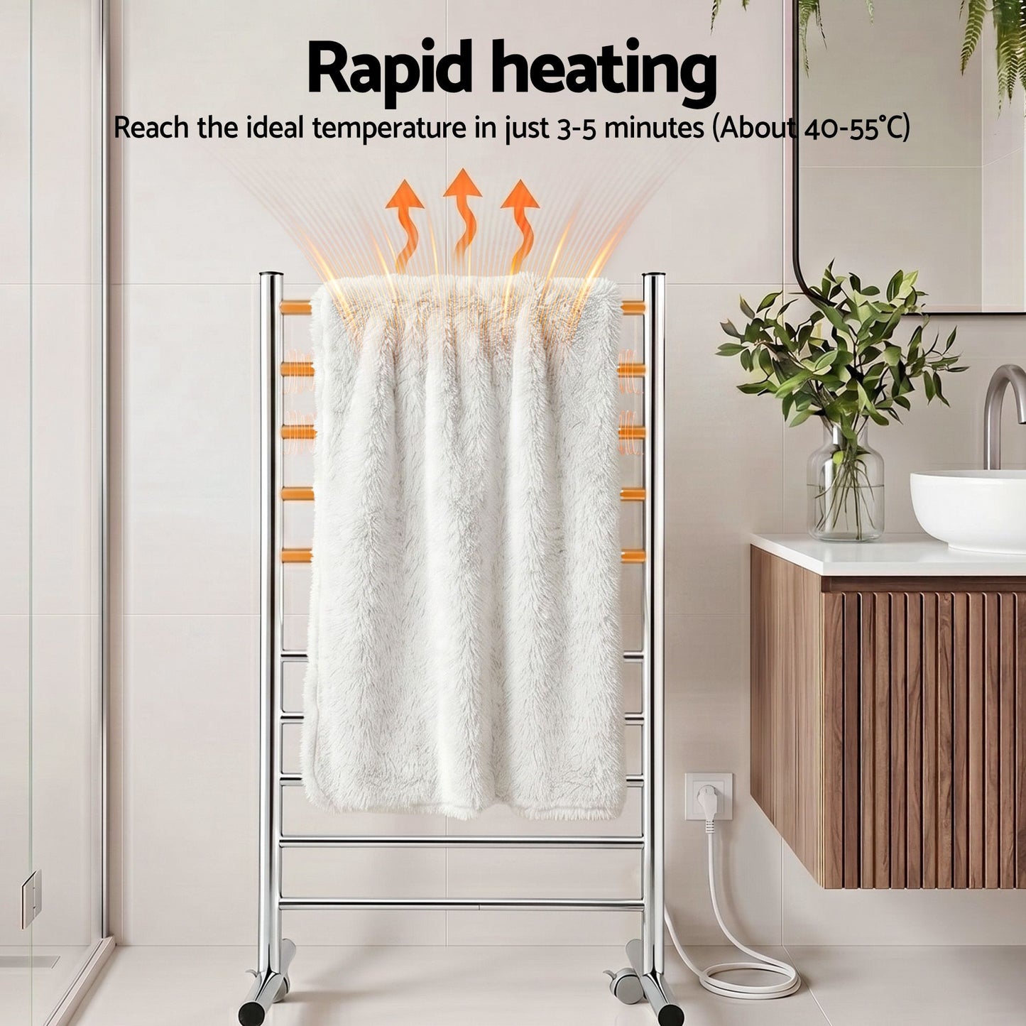 Devanti 10-Bar Freestanding Heated Towel Rail 3-5 Mins Fast Heating Electric.