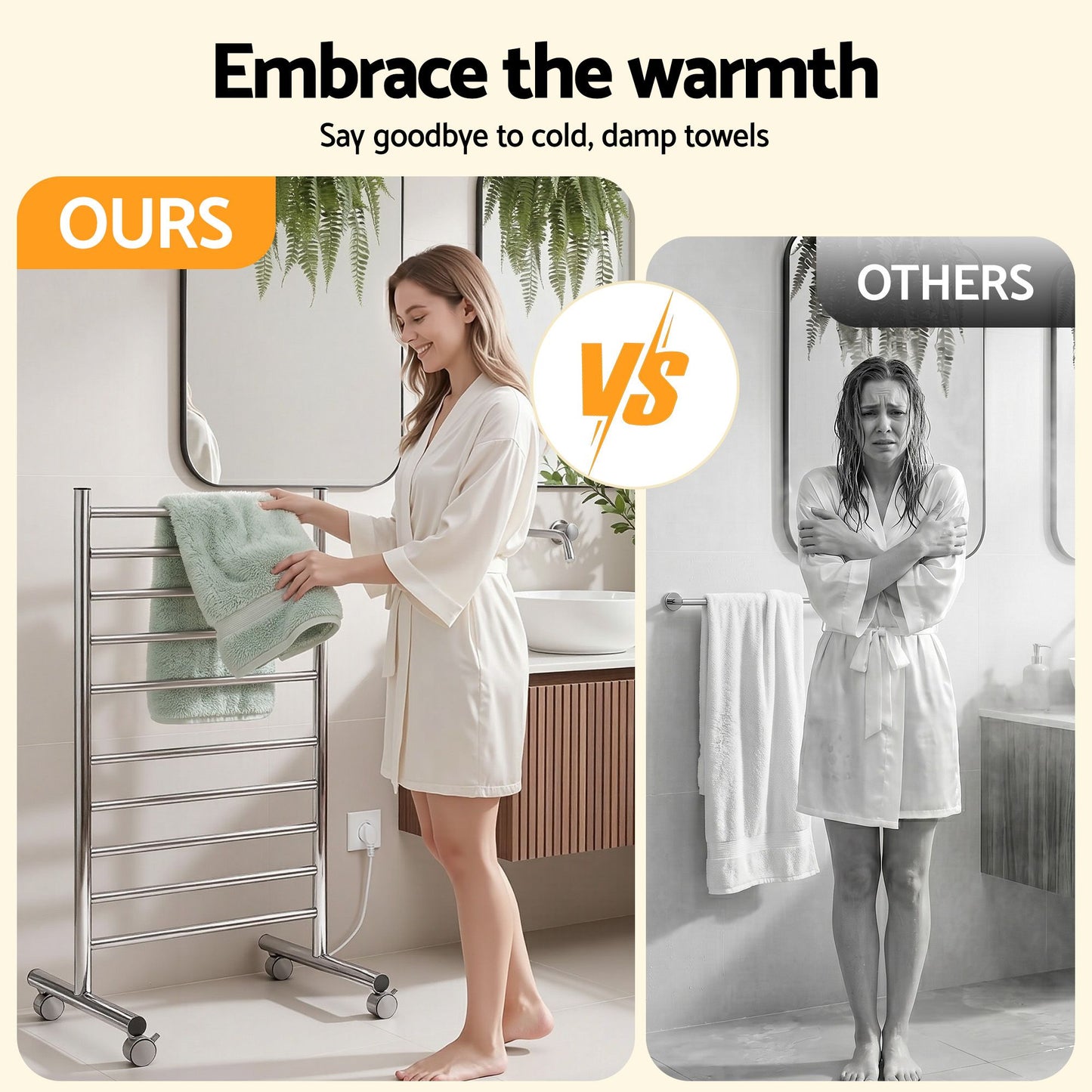 Devanti 10-Bar Freestanding Heated Towel Rail 3-5 Mins Fast Heating Electric.