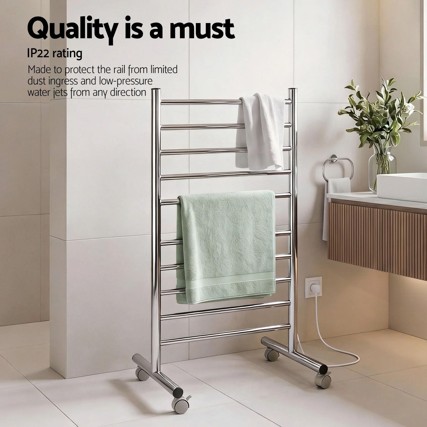Devanti 10-Bar Freestanding Heated Towel Rail 3-5 Mins Fast Heating Electric.